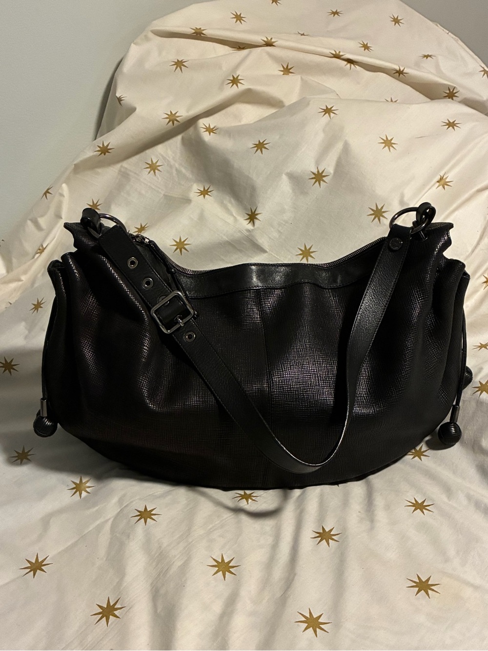 Black Leather Hobo Shoulder Bag by Tanner Krolle London